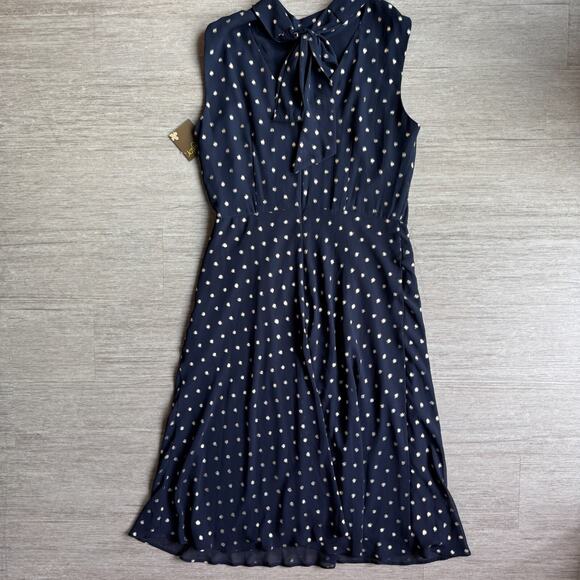 TAYLOR Polka Dot Dress Neck Tie Wrap Sleeveless NWT Women's 10 Blue Midi Lined - Picture 2 of 8